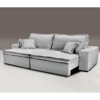 Sofa Retrátil e Reclinável com Molas Cama inBox Premium 2,12m tecido em linho Cinza Claro