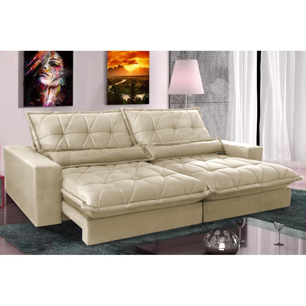 Sofa Retrátil e Reclinável 3,12m com Molas Ensacadas Cama inBox Soft Tecido Suede Bege - 1