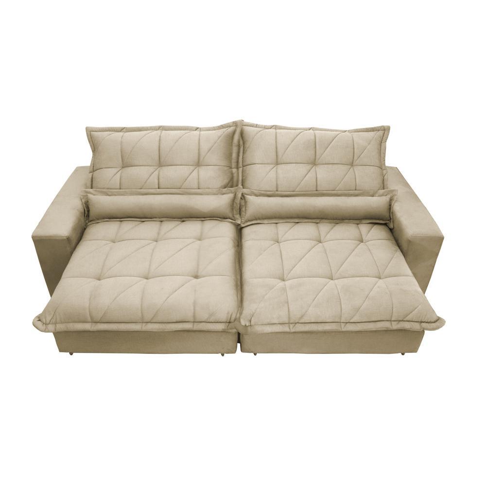 Sofa Retrátil e Reclinável 3,12m com Molas Ensacadas Cama inBox Soft Tecido Suede Bege - 5