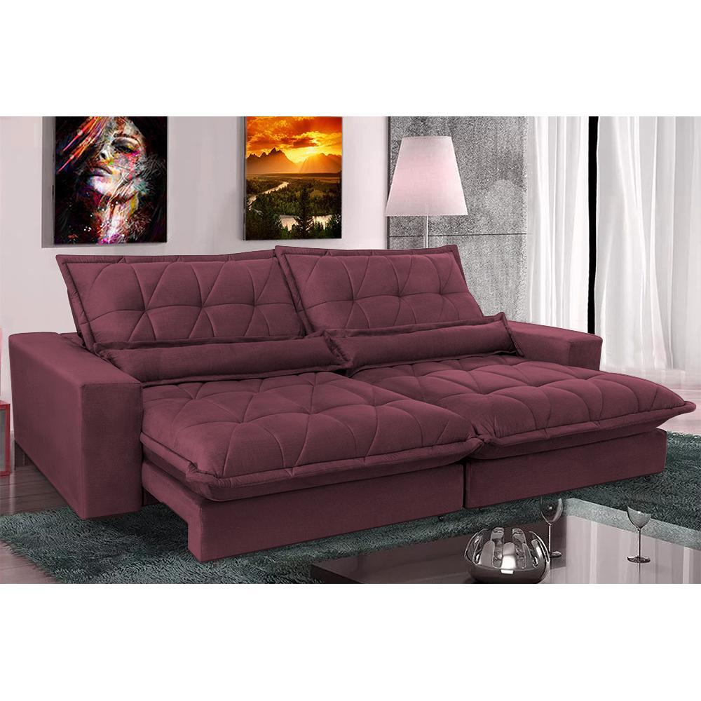 Sofa Retrátil e Reclinável 3,12m com Molas Ensacadas Cama inBox Soft Tecido Suede Vinho - 1
