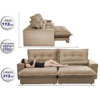Sofa Retrátil e Reclinável 3,12m com Molas Ensacadas Cama inBox Soft Tecido Suede Castor - 2