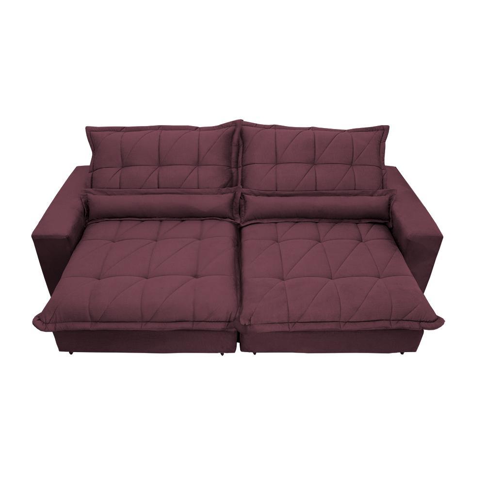 Sofa Retrátil e Reclinável 2,72m com Molas Ensacadas Cama inBox Soft Tecido Suede Vinho - 5