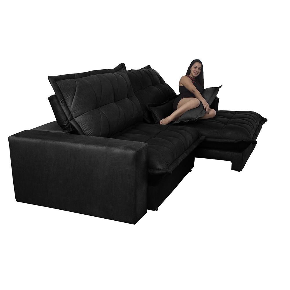 Sofa Retrátil e Reclinável 2,72m com Molas Ensacadas Cama inBox Soft Tecido Suede Preto - 6