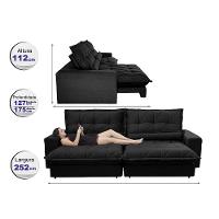 Sofa Retrátil e Reclinável 2,52m com Molas Ensacadas Cama inBox Soft Tecido Suede Preto - 2