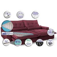 Sofa Retrátil e Reclinável 2,52m com Molas Ensacadas Cama inBox Soft Tecido Suede Vinho - 3