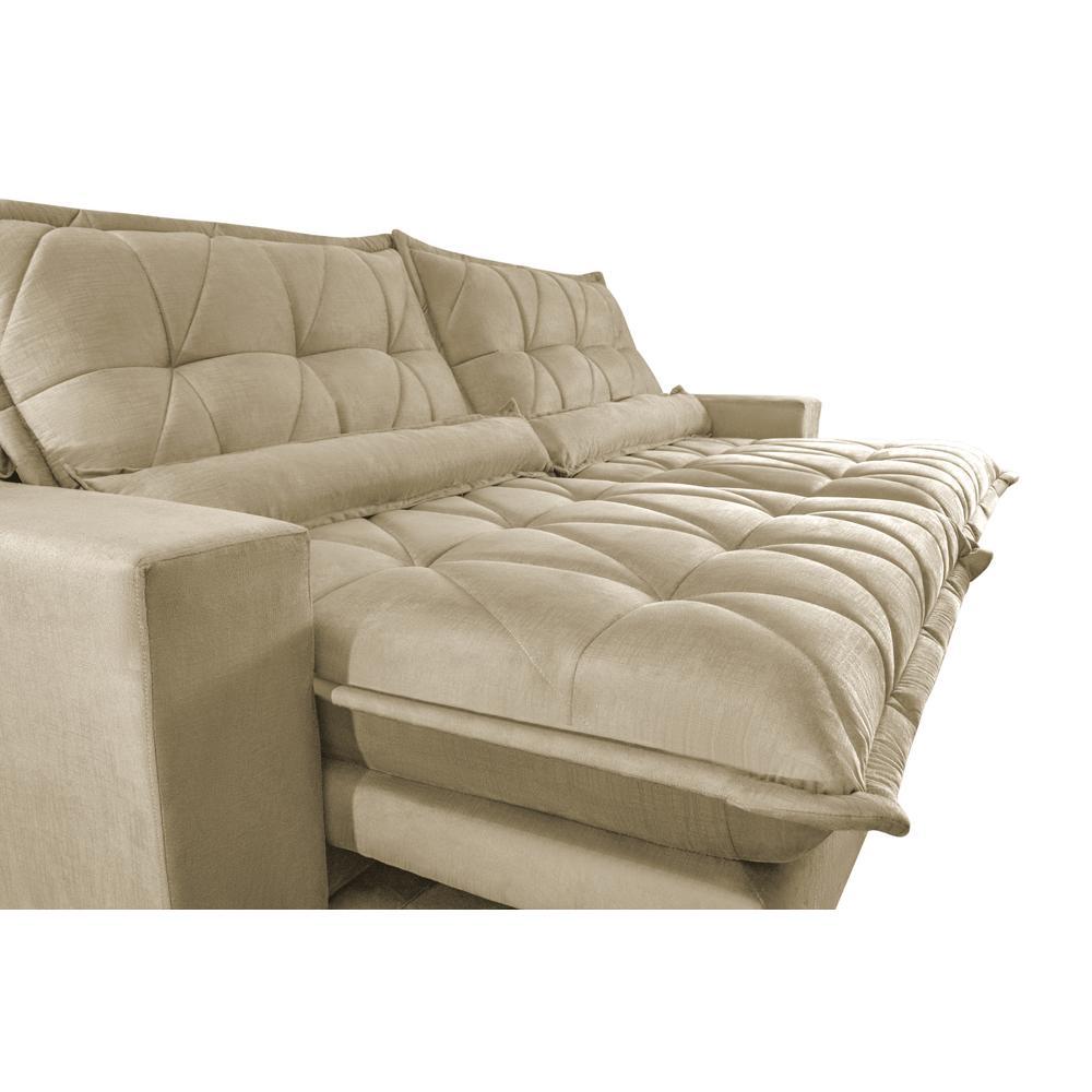 Sofa Retrátil e Reclinável 2,52m com Molas Ensacadas Cama inBox Soft Tecido Suede Bege - 4