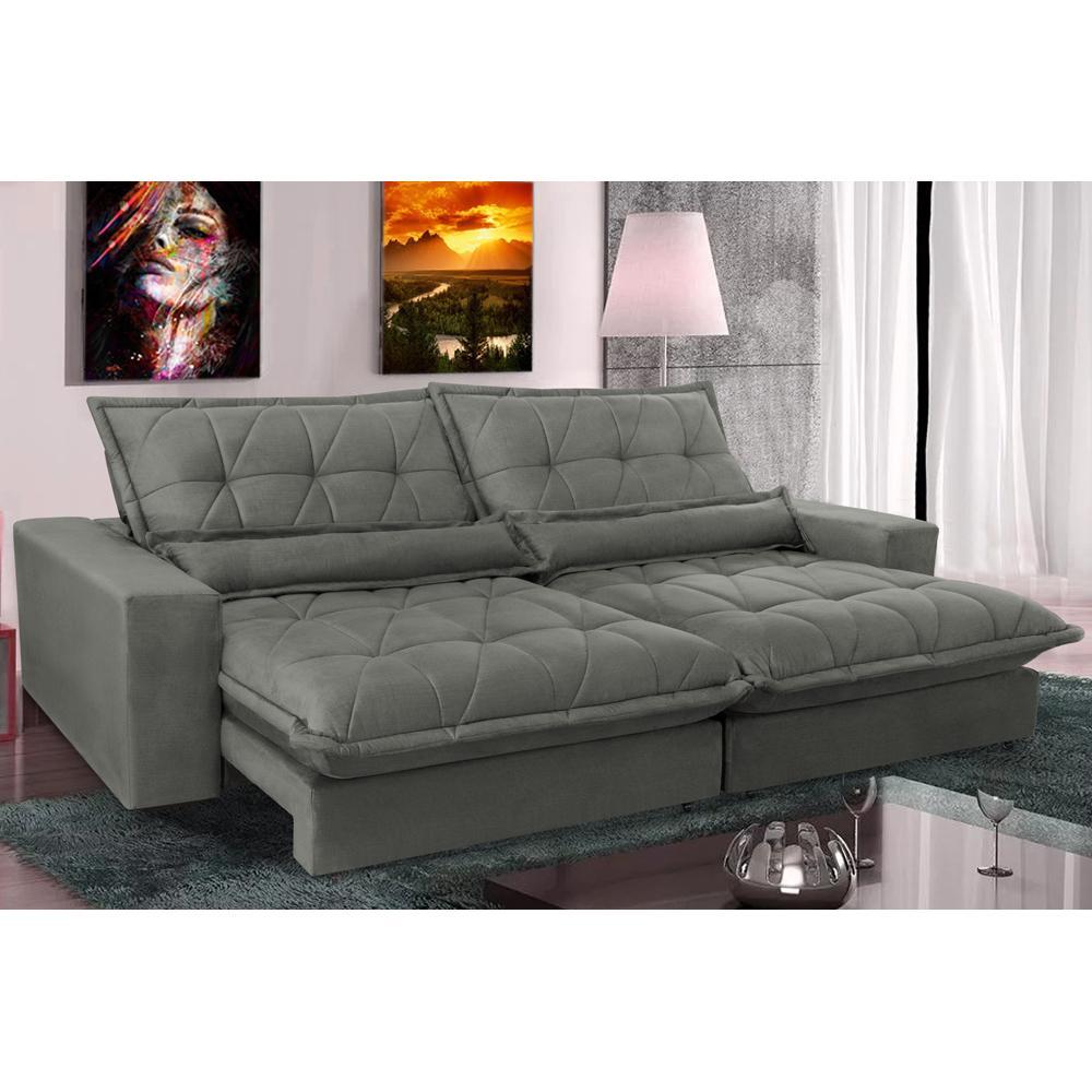 Sofa Retrátil e Reclinável 2,32m com Molas Ensacadas Cama inBox Soft Tecido Suede Cinza - 1
