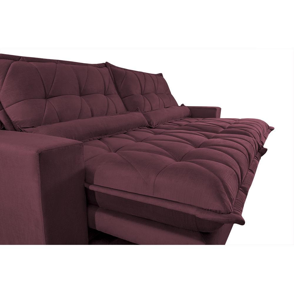Sofa Retrátil e Reclinável 2,32m com Molas Ensacadas Cama inBox Soft Tecido Suede Vinho - 4