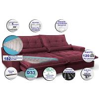 Sofa Retrátil e Reclinável 2,12m com Molas Ensacadas Cama inBox Soft Tecido Suede Vinho - 3