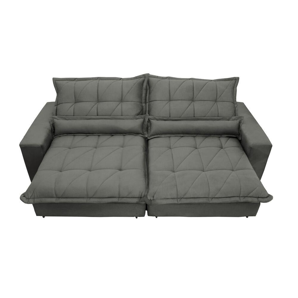 Sofa Retrátil e Reclinável 2,12m com Molas Ensacadas Cama inBox Soft Tecido Suede Cinza - 5