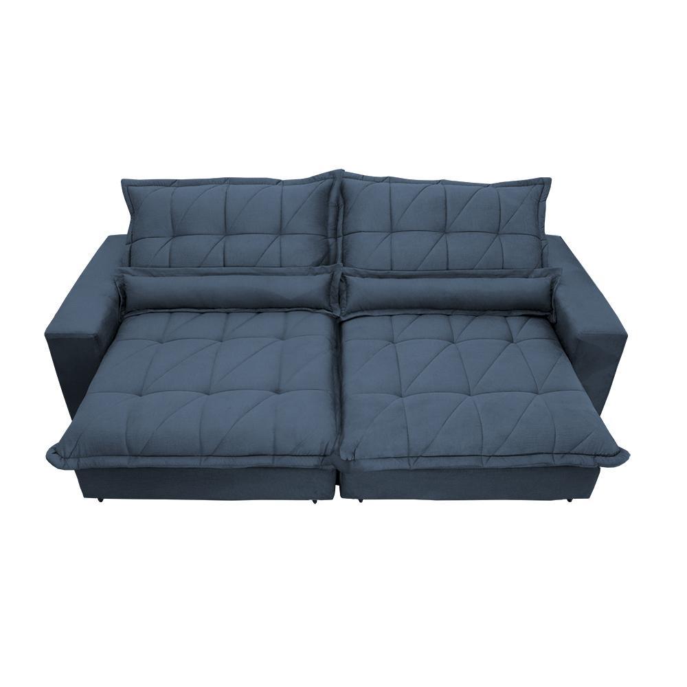 Sofa Retrátil e Reclinável 2,12m com Molas Ensacadas Cama inBox Soft Tecido Suede Azul - 5