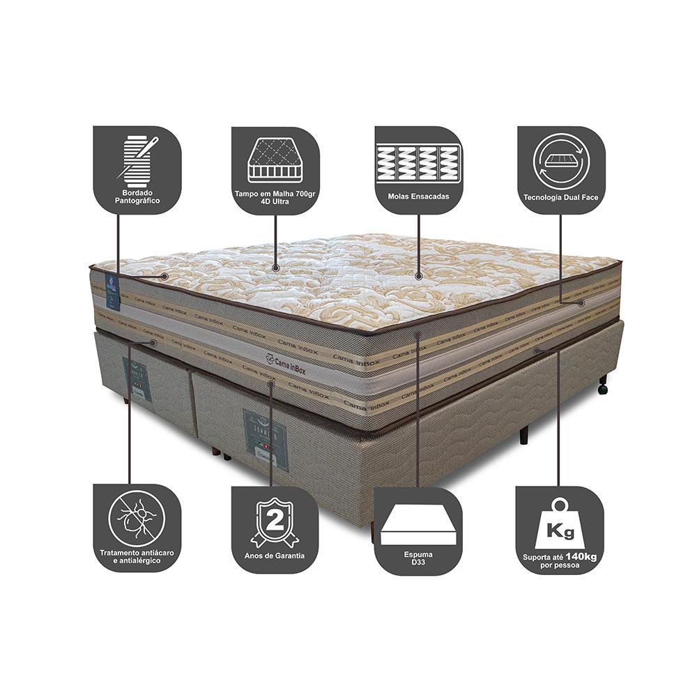Cama Box King Colchão Pillow In + Box 193x203x72 Molas Ensacadas Cama inBox Duo Linem Bege - 3