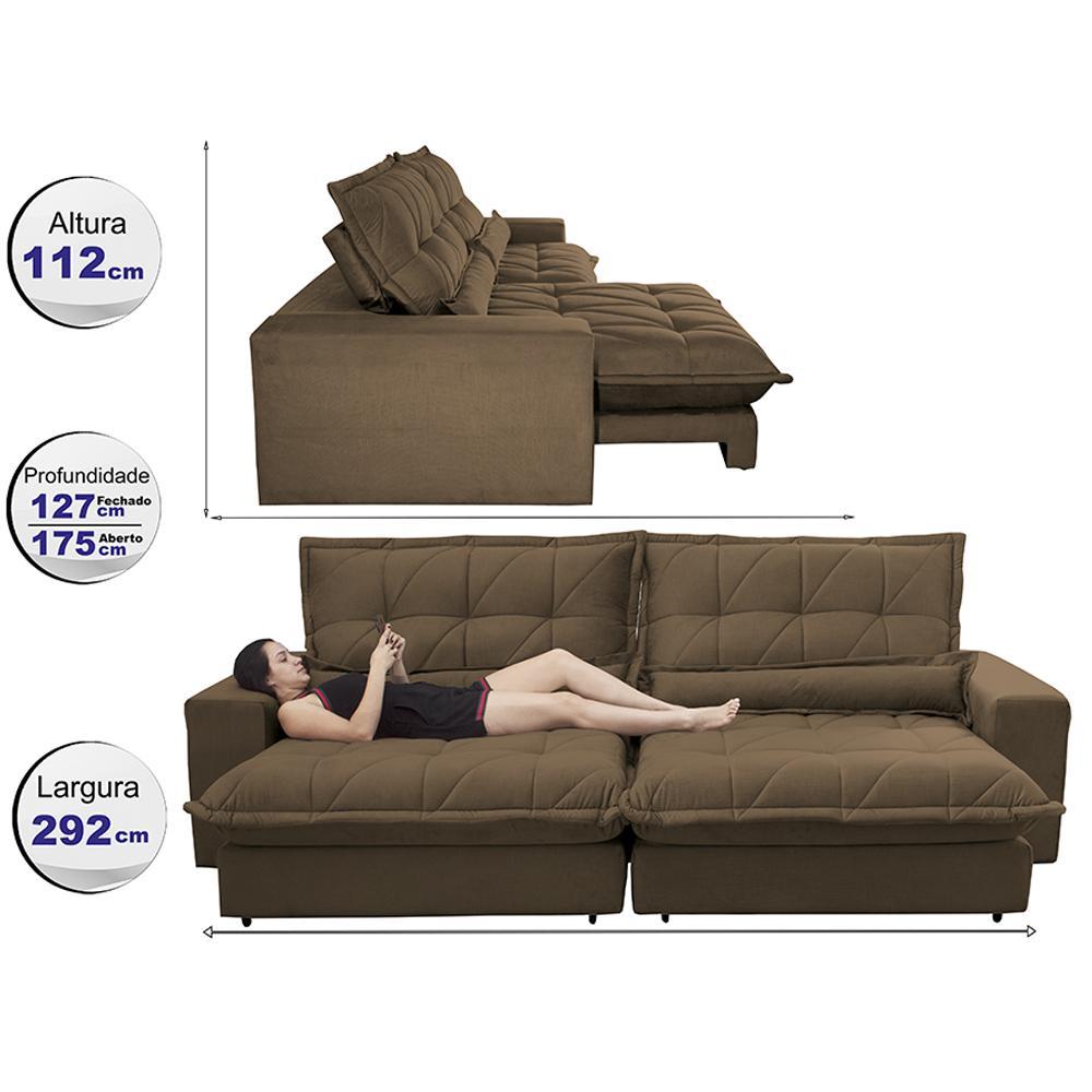 Sofa Retrátil e Reclinável 2,92m com Molas Ensacadas Cama inBox Soft Tecido Suede Café - 2