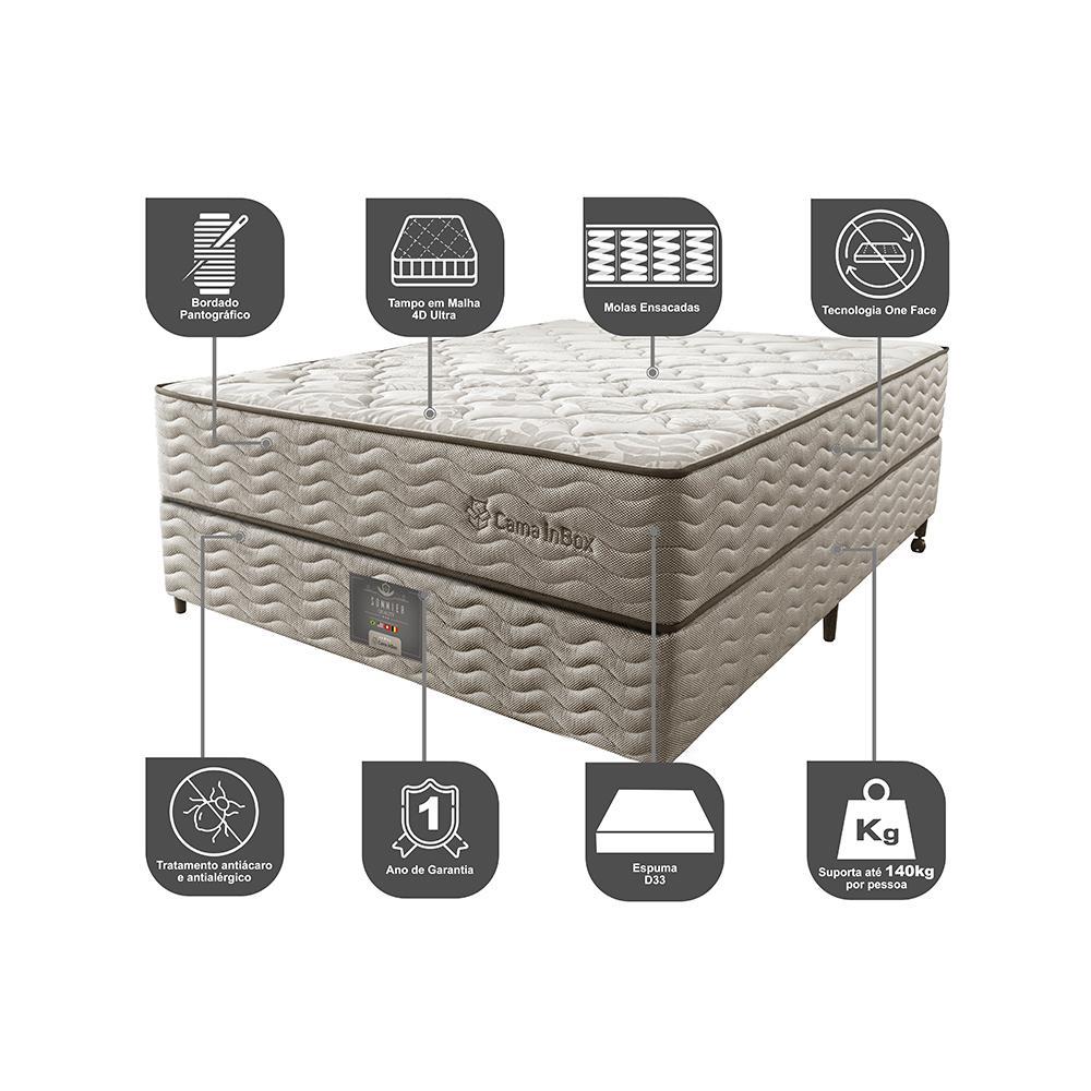 Cama Box Casal Colchão Euro + Box 138x188x71 Molas Ensacadas Cama inBox Ocean Bege - 3