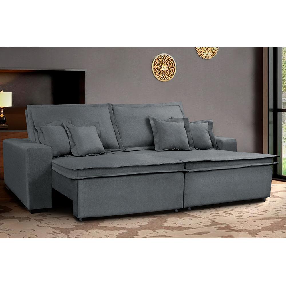 Sofa Retrátil e Reclinável com Molas Cama inBox Premium 2,52m tecido em linho Cinza Escuro - 2