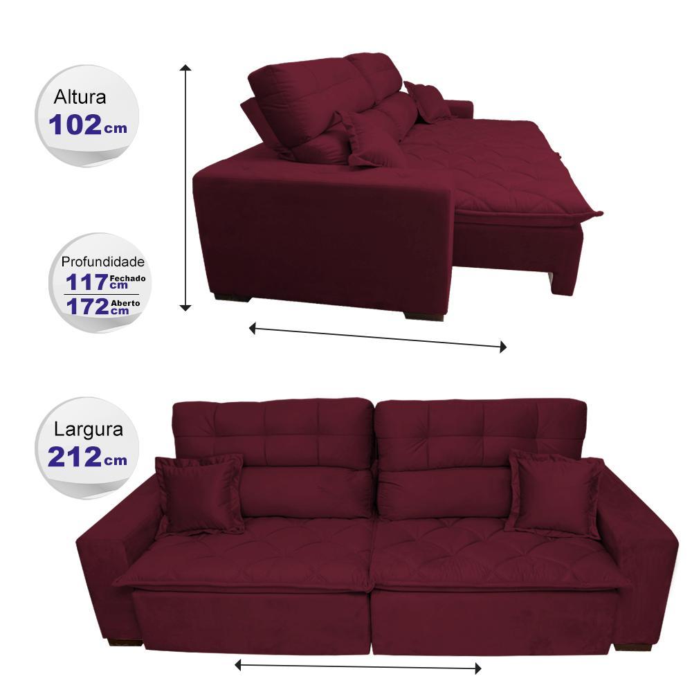Sofá 2,12m Retrátil e Reclinável com Molas Cama inBox Confort Tecido Suede Velusoft Vinho - 2