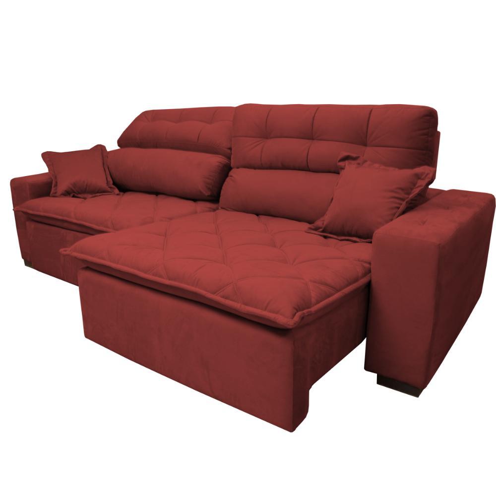 Sofá 2,12m Retrátil e Reclinável com Molas Cama inBox Confort Tecido Suede Velusoft Vermelho - 6