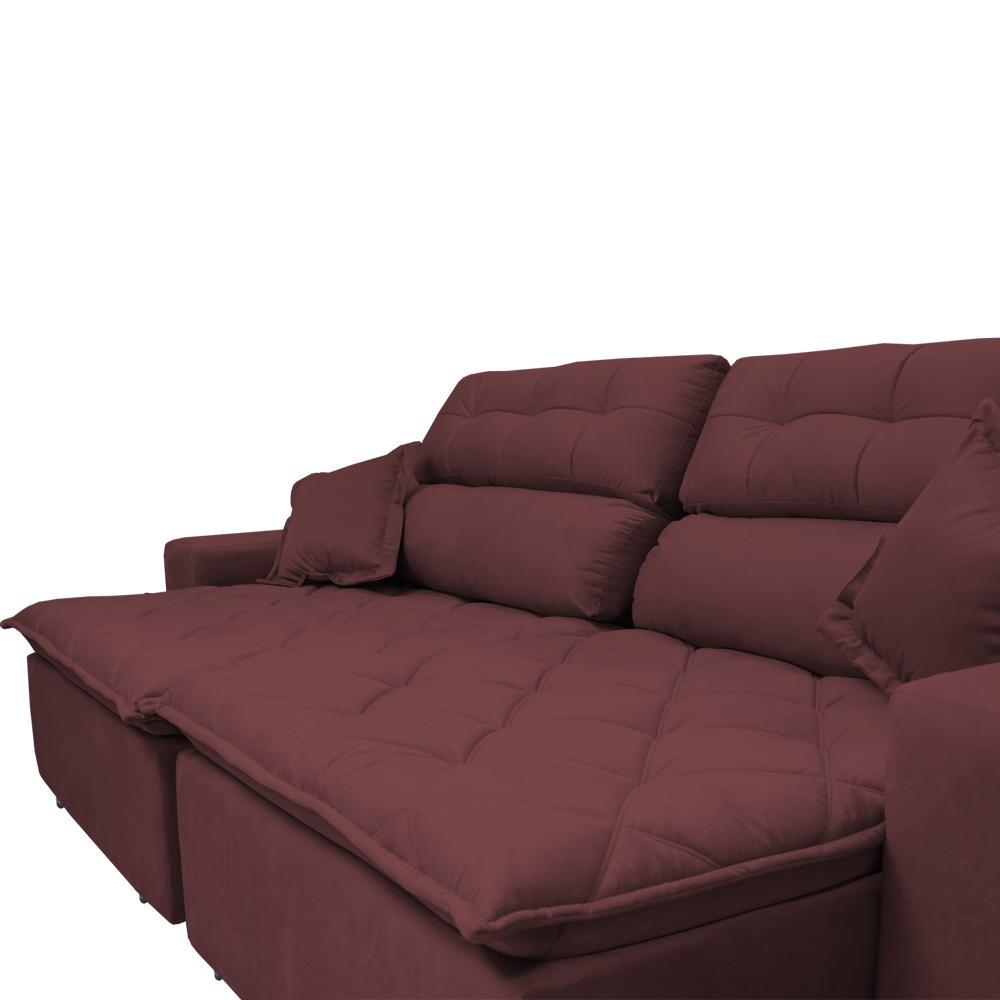Sofá 2,02m Retrátil e Reclinável com Molas Cama inBox Confort Tecido Suede Velusoft Vinho - 8