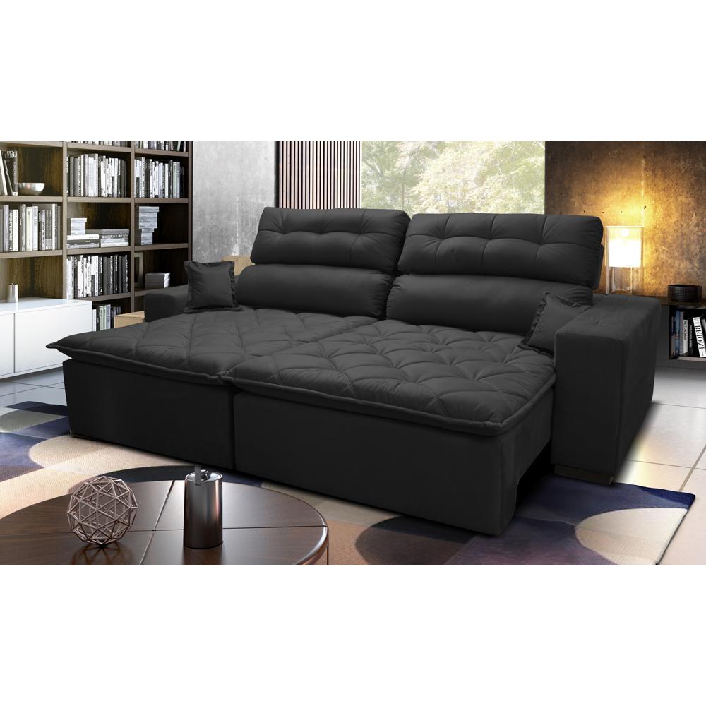Sofá 2,02m Retrátil e Reclinável com Molas Cama inBox Confort Tecido Suede Velusoft Preto - 1
