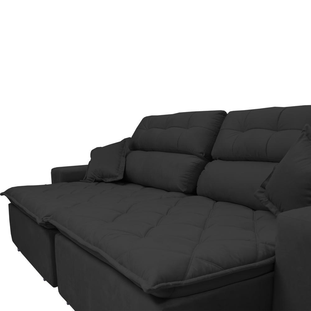 Sofá 2,02m Retrátil e Reclinável com Molas Cama inBox Confort Tecido Suede Velusoft Preto - 4