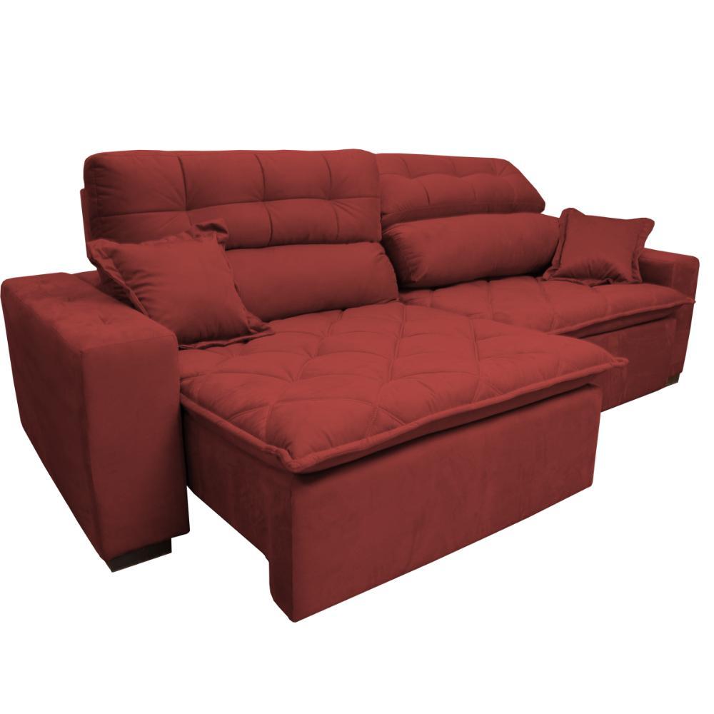 Sofá 2,02m Retrátil e Reclinável com Molas Cama inBox Confort Tecido Suede Velusoft Vermelho - 6