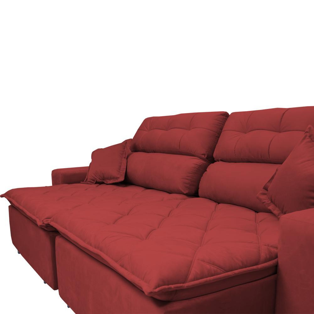 Sofá 2,02m Retrátil e Reclinável com Molas Cama inBox Confort Tecido Suede Velusoft Vermelho - 8