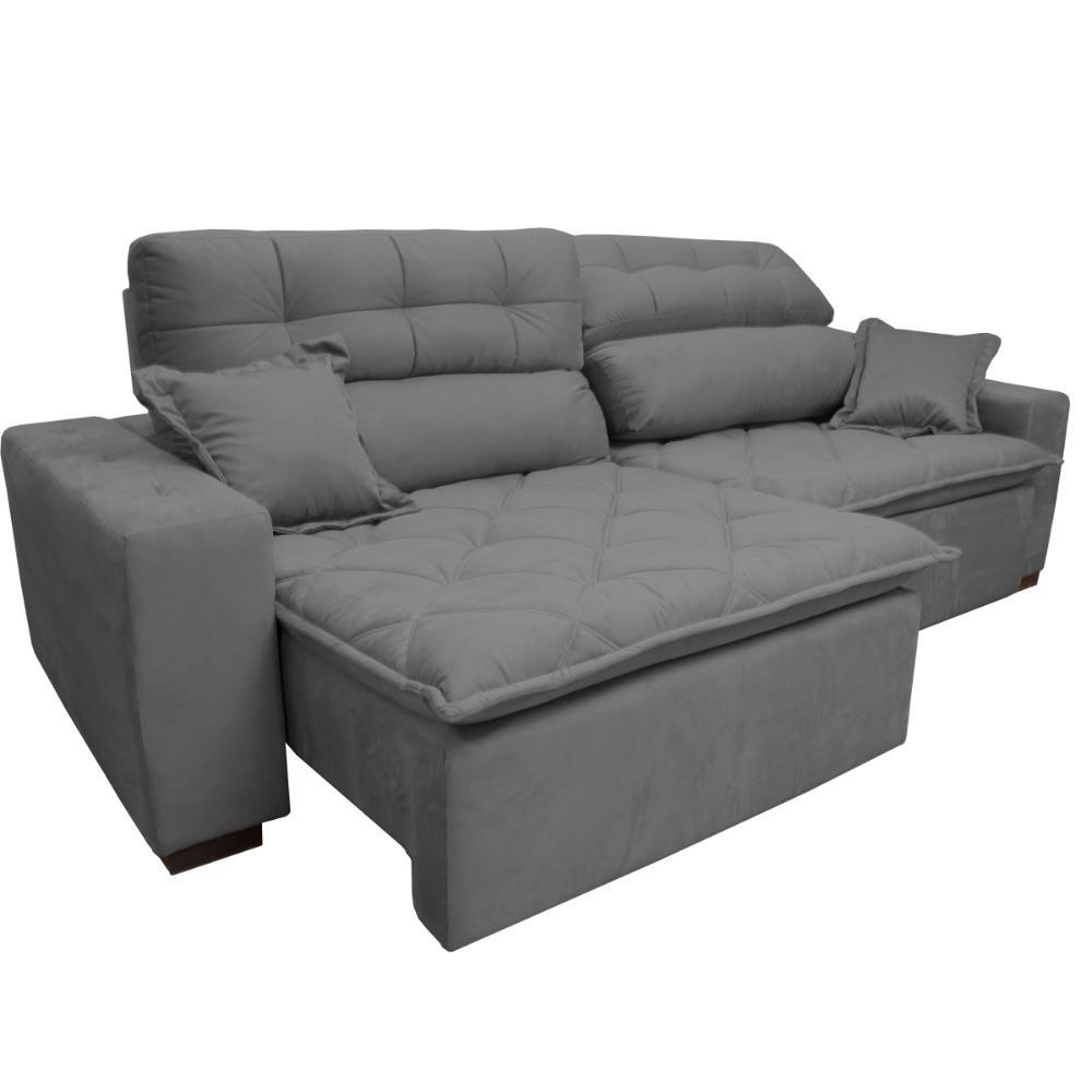 Sofá 2,02m Retrátil e Reclinável com Molas Cama inBox Confort Tecido Suede Velusoft Cinza - 6