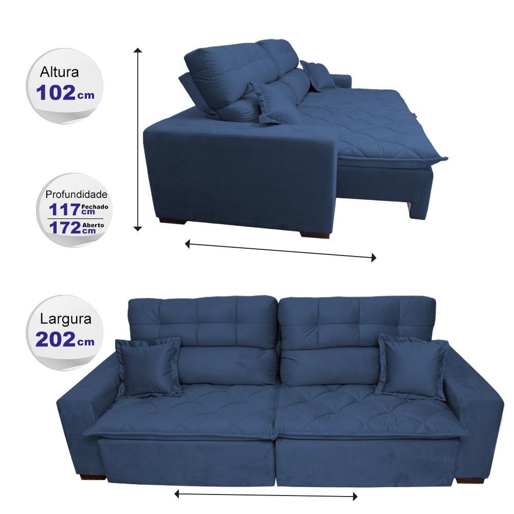 Sofá 2,02m Retrátil e Reclinável com Molas Cama inBox Confort Tecido Suede Velusoft Azul - 2