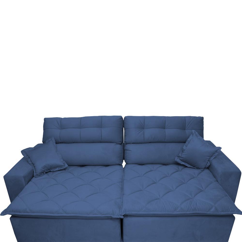 Sofá 2,02m Retrátil e Reclinável com Molas Cama inBox Confort Tecido Suede Velusoft Azul - 4