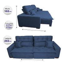 Sofá 2,02m Retrátil e Reclinável com Molas Cama inBox Confort Tecido Suede Velusoft Azul - 2