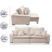 Sofa Retrátil e Reclinável com Molas Cama inBox Premium 3,12m tecido em linho Bege Claro - 3