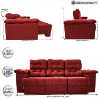 Sofa Itália 2,25 Mts Retrátil e Reclinavel Tecido Suede Vermelho - Cama InBox - 2