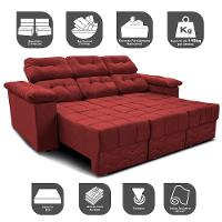Sofa Itália 2,25 Mts Retrátil e Reclinavel Tecido Suede Vermelho - Cama InBox - 3