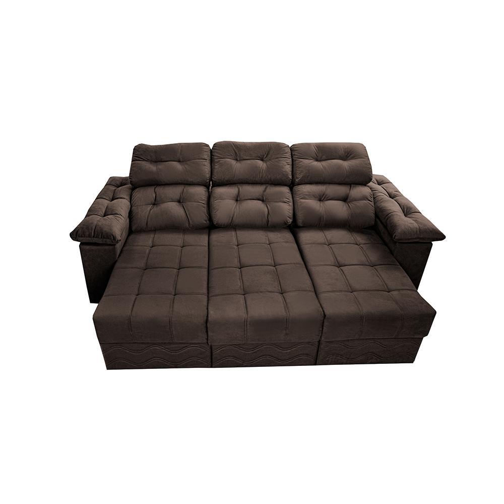 Sofa Itália 2,25 Mts Retrátil e Reclinavel Tecido Suede Café - Cama InBox - 5