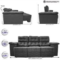 Sofa Itália 2,25 Mts Retrátil e Reclinavel Tecido Suede Cinza - Cama InBox - 2