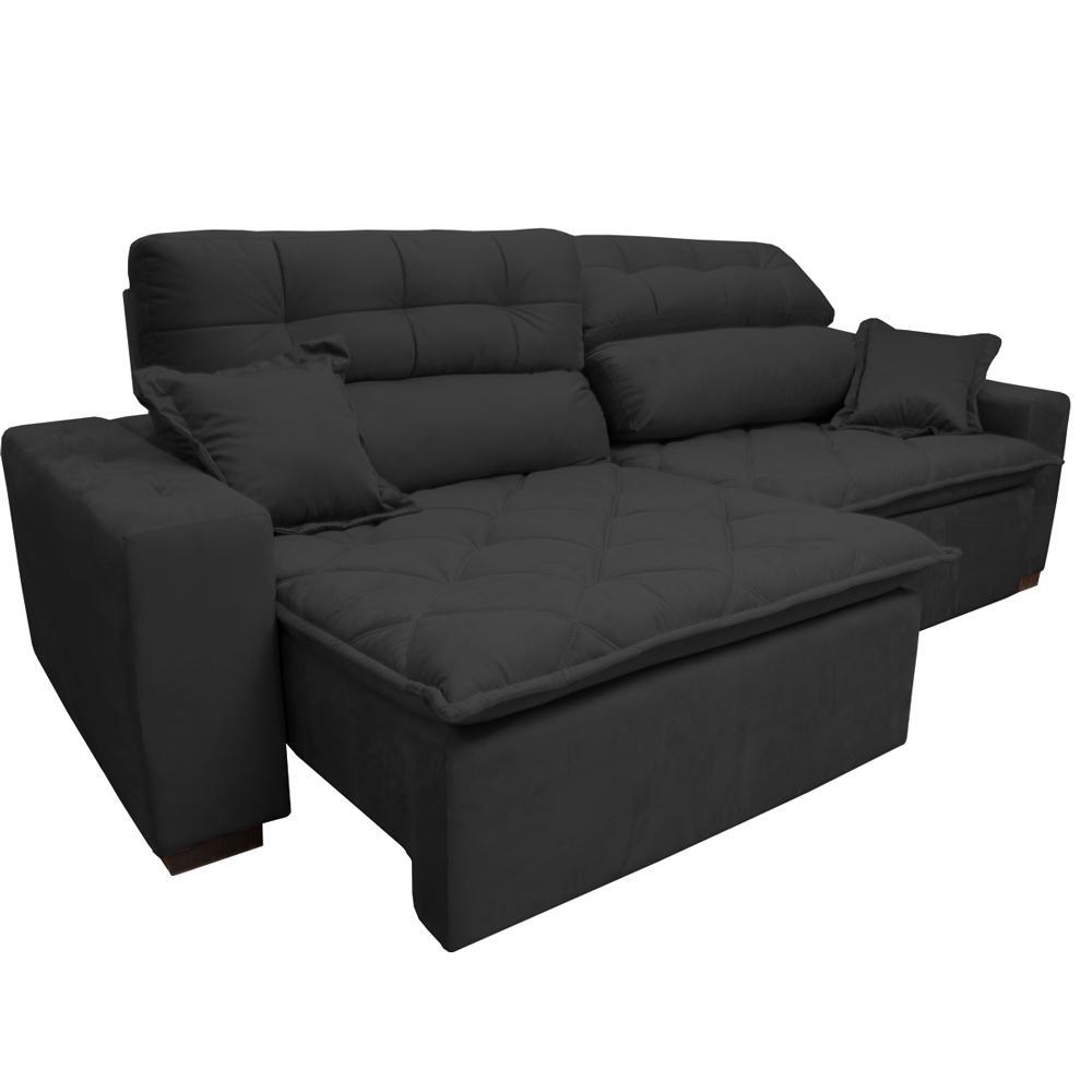 Sofá 2,52m Retrátil e Reclinável com Molas Cama inBox Confort Tecido Suede Velusoft Preto - 5