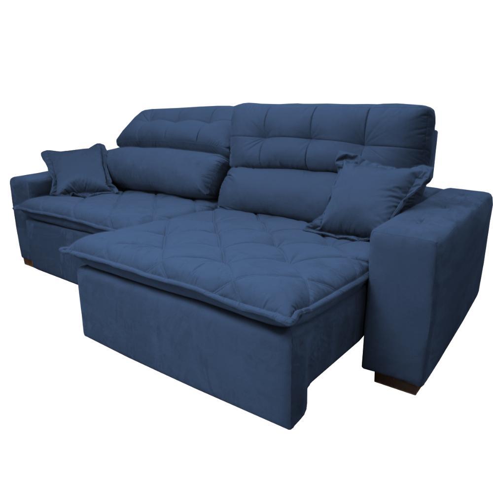 Sofá 2,42m Retrátil e Reclinável com Molas Cama inBox Confort Tecido Suede Velusoft Azul - 7