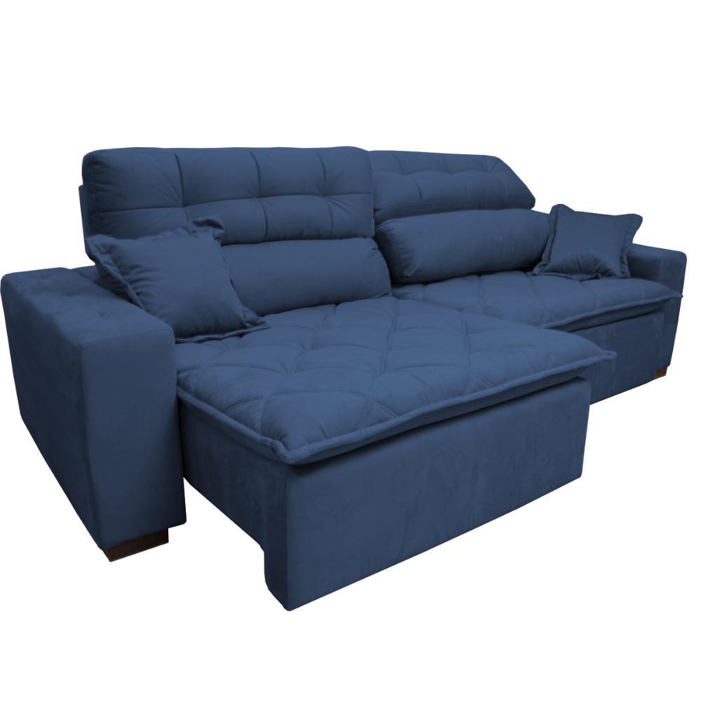 Sofá 2,52m Retrátil e Reclinável com Molas Cama inBox Confort Tecido Suede Velusoft Azul - 7