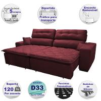 Sofá 2,22m Retrátil e Reclinável com Molas Cama inBox Confort Tecido Suede Velusoft Vinho - 3