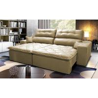 Sofá 2,22m Retrátil e Reclinável com Molas Cama inBox Confort Tecido Suede Velusoft Bege - 1