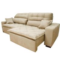 Sofá 2,22m Retrátil e Reclinável com Molas Cama inBox Confort Tecido Suede Velusoft Bege - 6