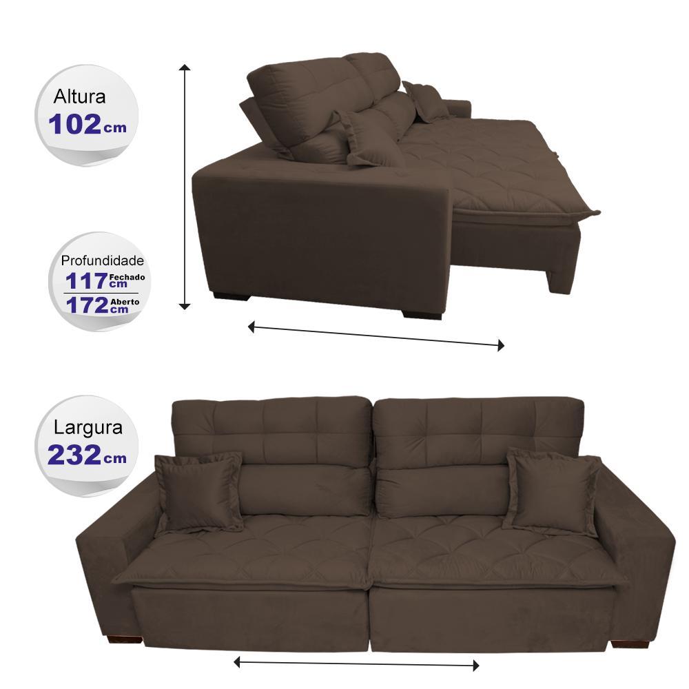 Sofá 2,32m Retrátil e Reclinável com Molas Cama inBox Confort Tecido Suede Velusoft Café - 2