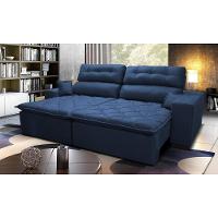 Sofá 2,22m Retrátil e Reclinável com Molas Cama inBox Confort Tecido Suede Velusoft Azul - 1