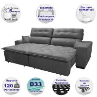 Sofá 2,42m Retrátil e Reclinável com Molas Cama inBox Confort Tecido Suede Velusoft Cinza - 3