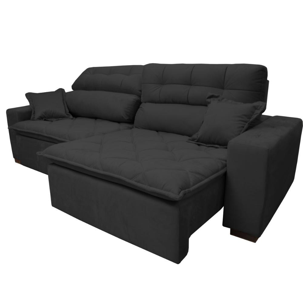 Sofá 2,92m Retrátil e Reclinável com Molas Cama inBox Confort Tecido Suede Velusoft Preto - 6