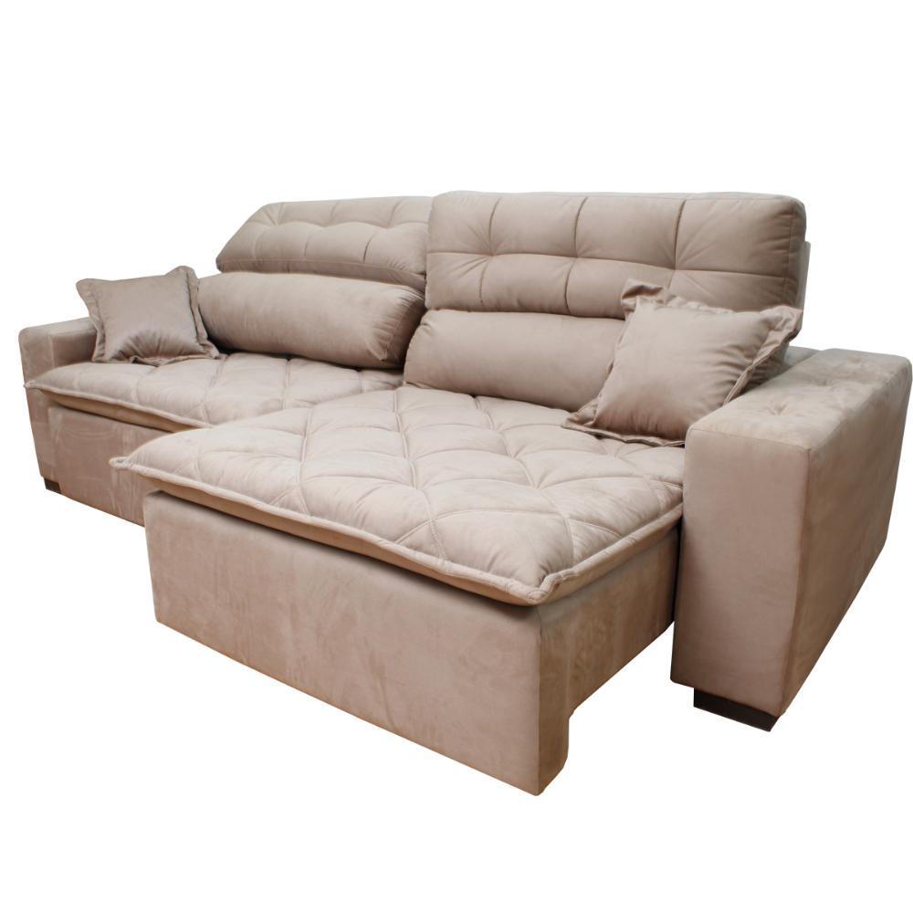 Sofá 2,72m Retrátil e Reclinável com Molas Cama inBox Confort Tecido Suede Velusoft Castor - 5