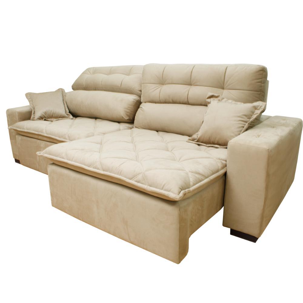 Sofá 2,92m Retrátil e Reclinável com Molas Cama inBox Confort Tecido Suede Velusoft Bege - 5