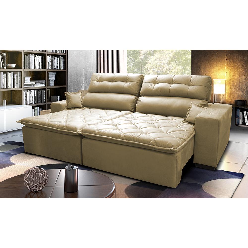 Sofá 2,72m Retrátil e Reclinável com Molas Cama inBox Confort Tecido Suede Velusoft Bege - 1