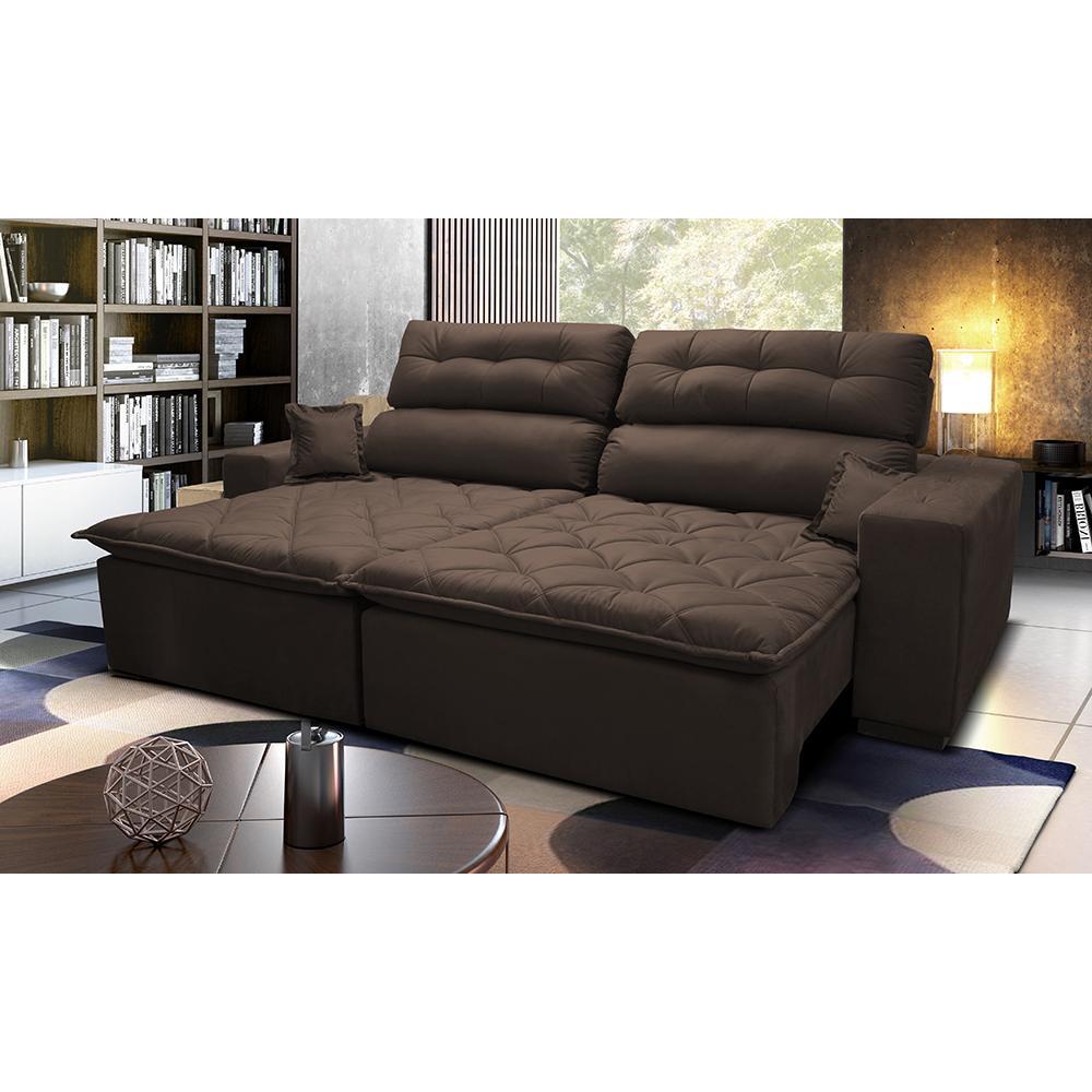 Sofá 2,72m Retrátil e Reclinável com Molas Cama inBox Confort Tecido Suede Velusoft Café - 1