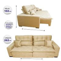 Sofá 2,62m Retrátil e Reclinável com Molas Cama inBox Confort Tecido Suede Velusoft Bege - 2